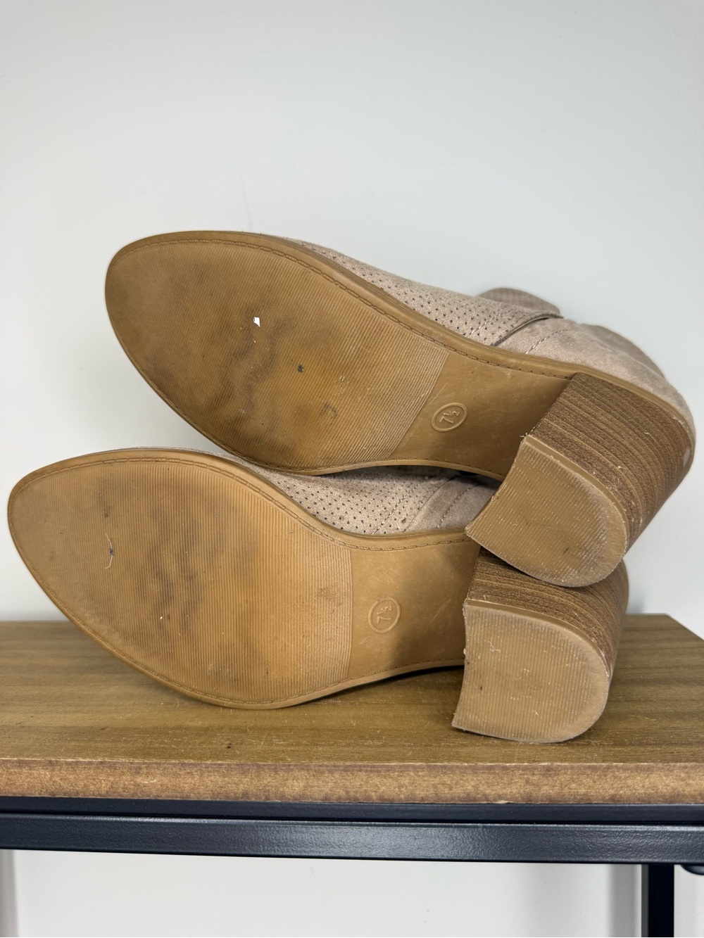 Universal Thread Perforated Taupe Suede Block Heel Booties - Picture 7 of 7